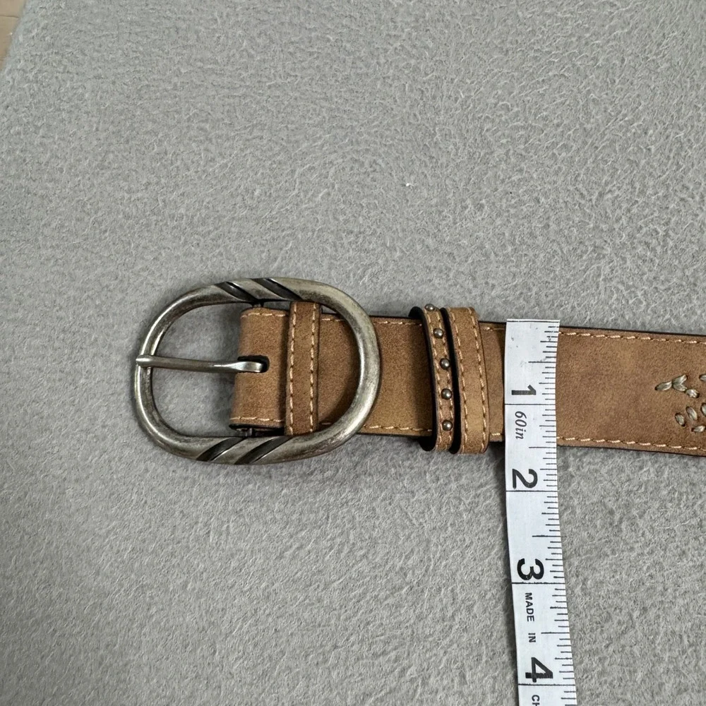 Roper Belt Womens XXL Brown Genuine Leather Embroidered Western Studded Floral